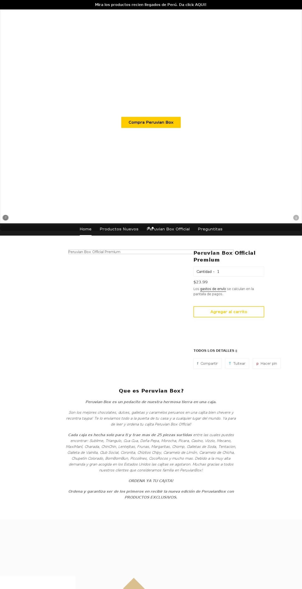 peruvianboxofficial.com shopify website screenshot