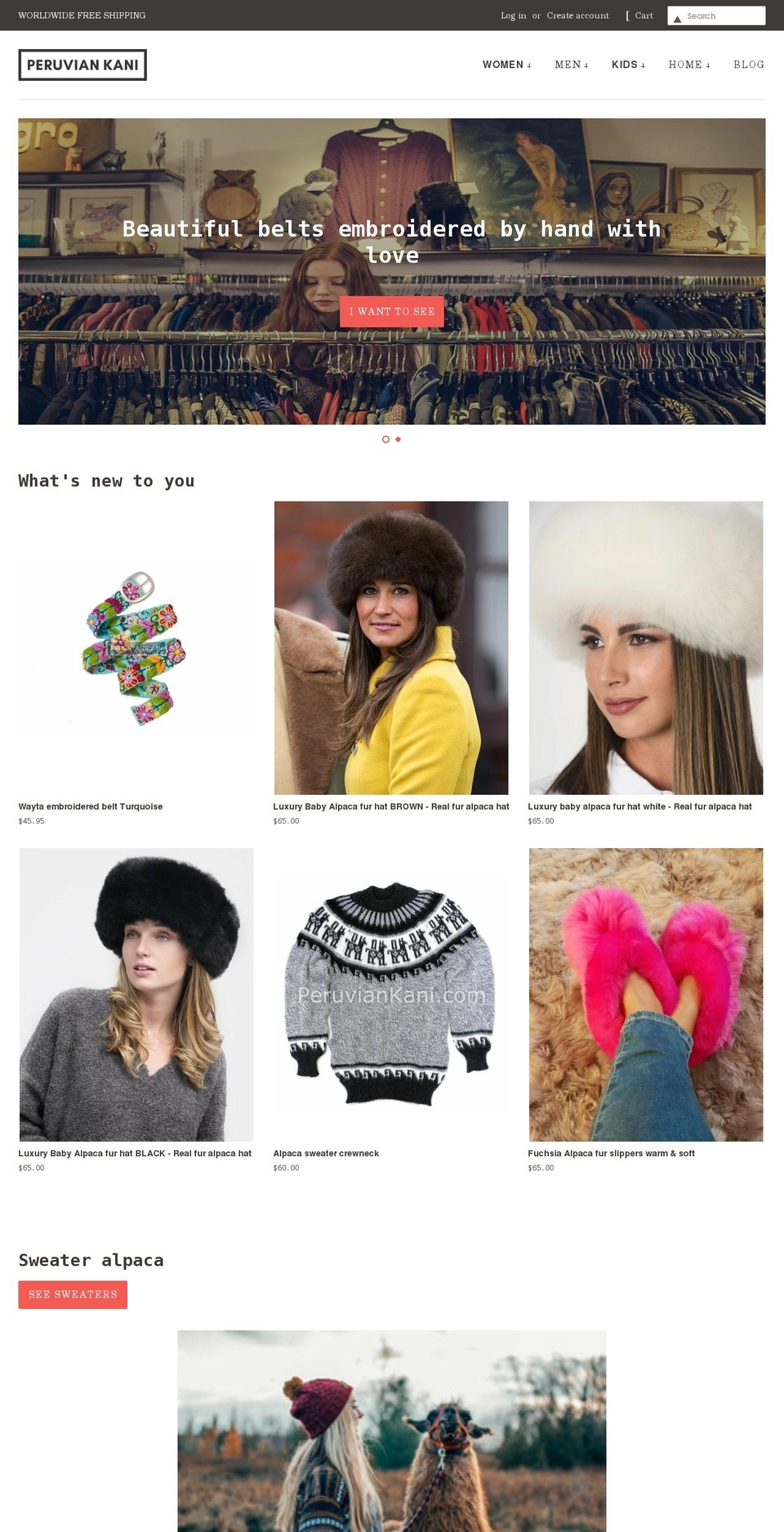 peruviankani.com shopify website screenshot