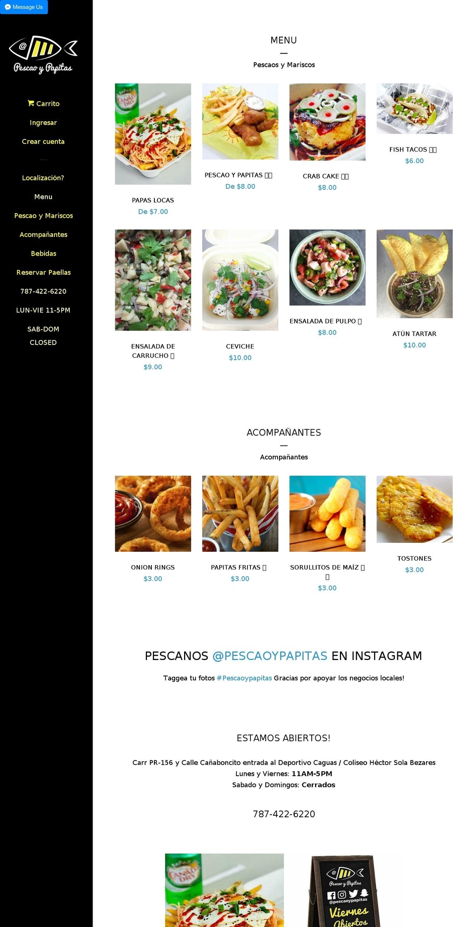 pescaoypapitas.com — Shopify storefront screenshot