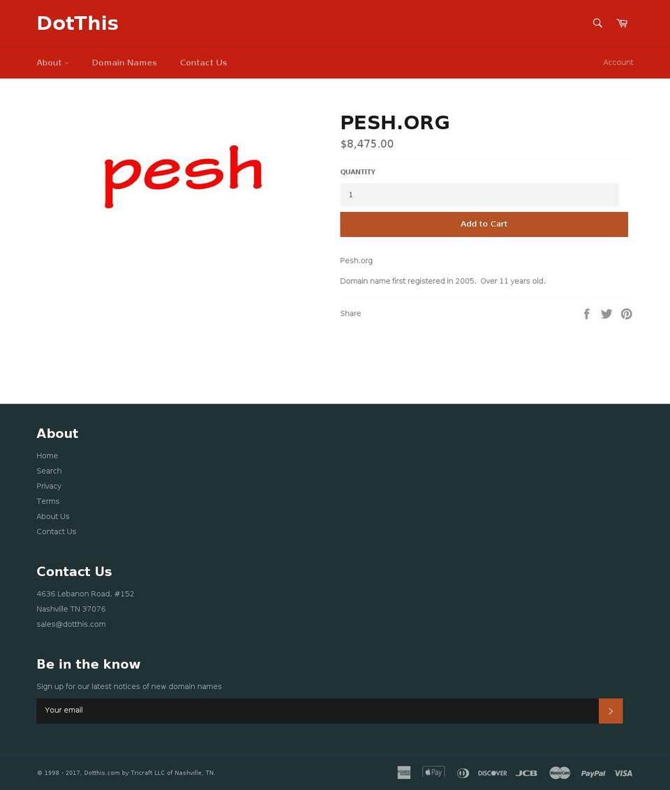 pesh.org shopify website screenshot