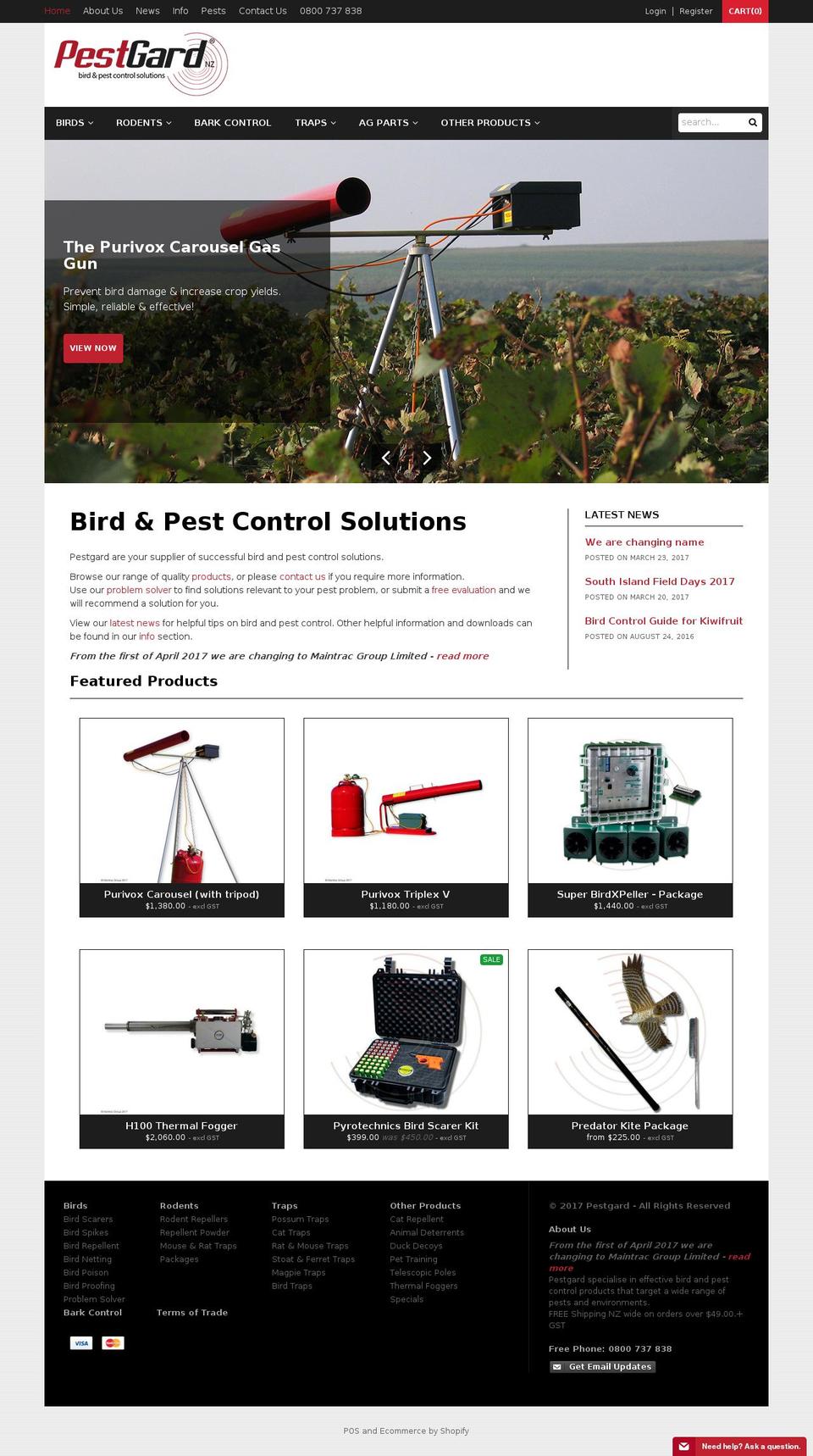 pestgard.co.nz shopify website screenshot