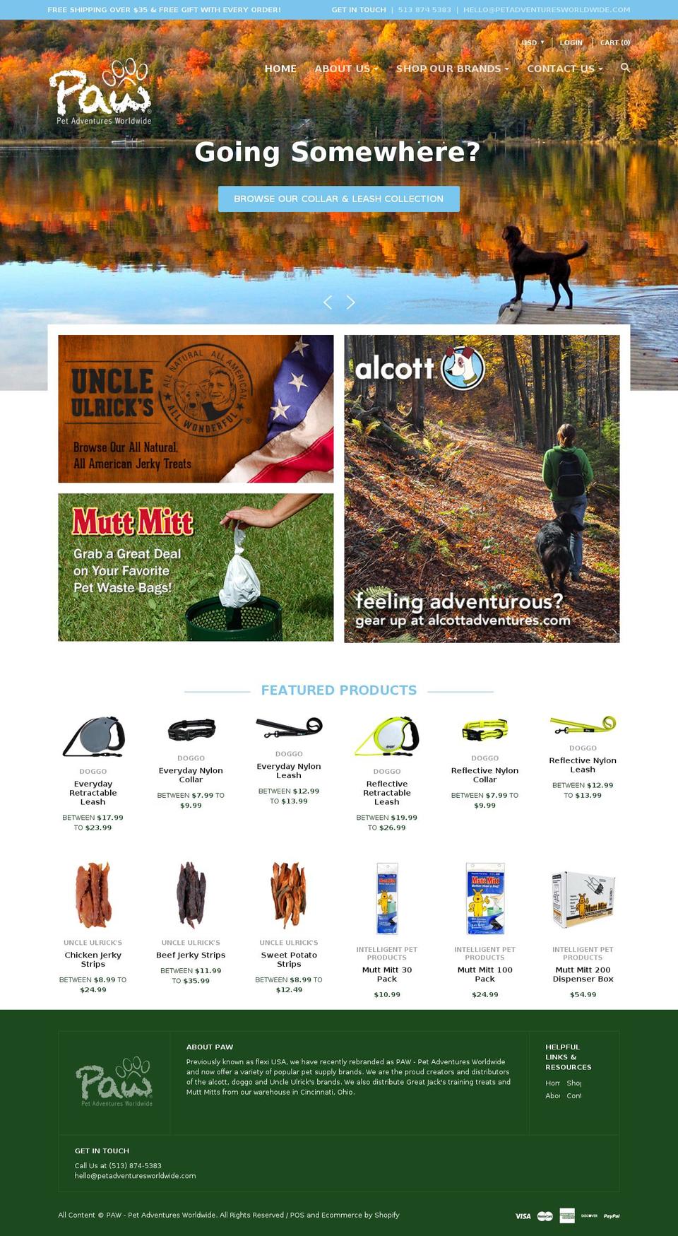 petadventuresworldwide.com shopify website screenshot