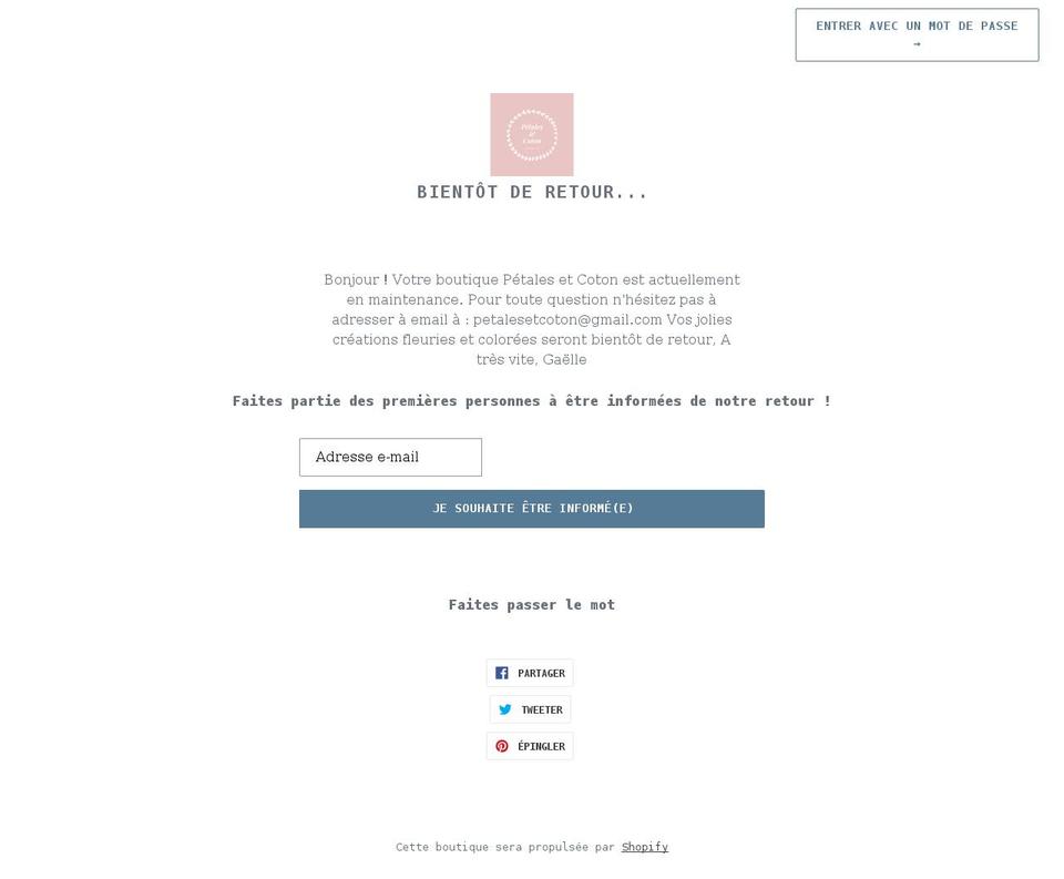 petalesetcoton.com shopify website screenshot