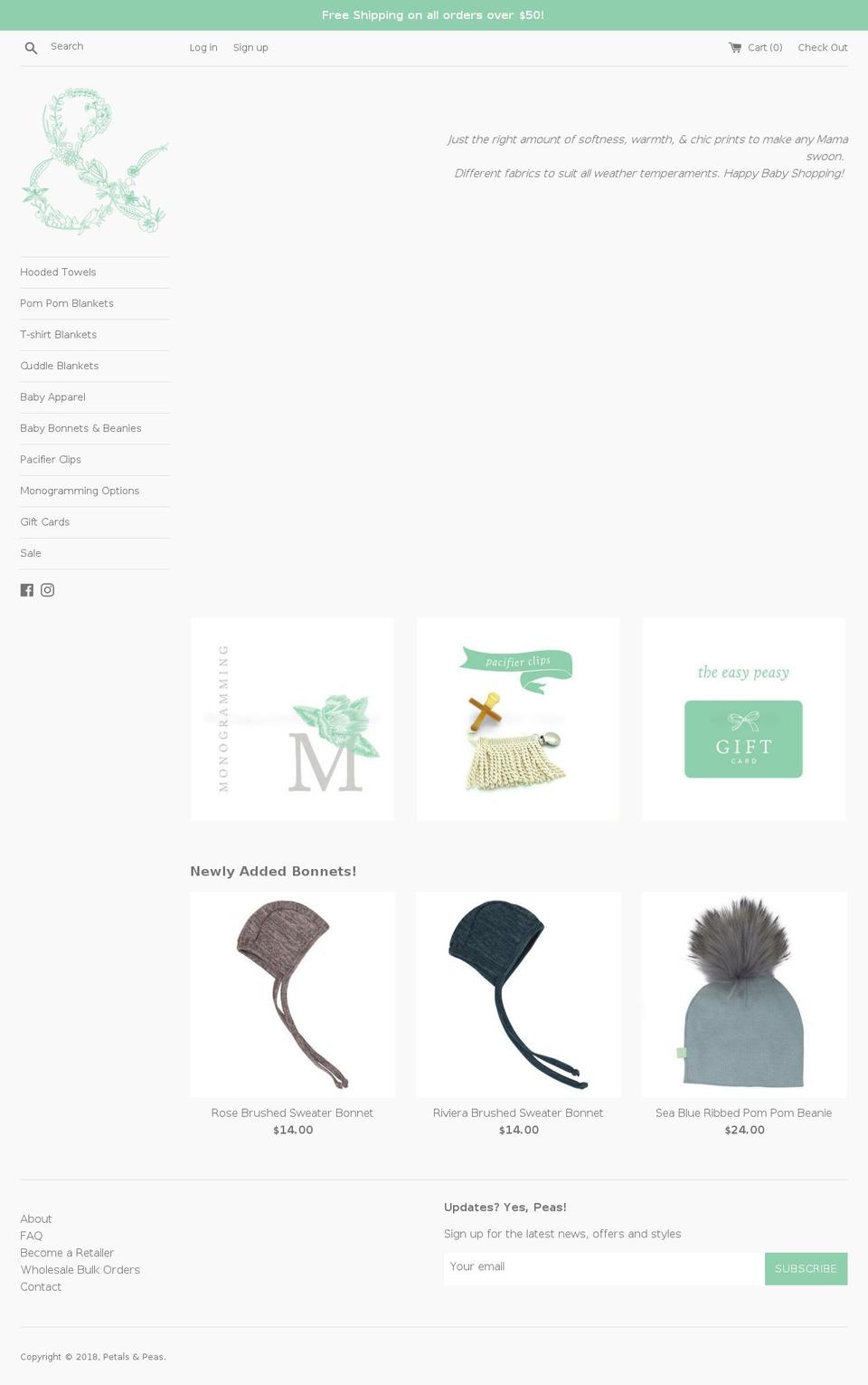 petalsandpeas.com — Shopify storefront screenshot