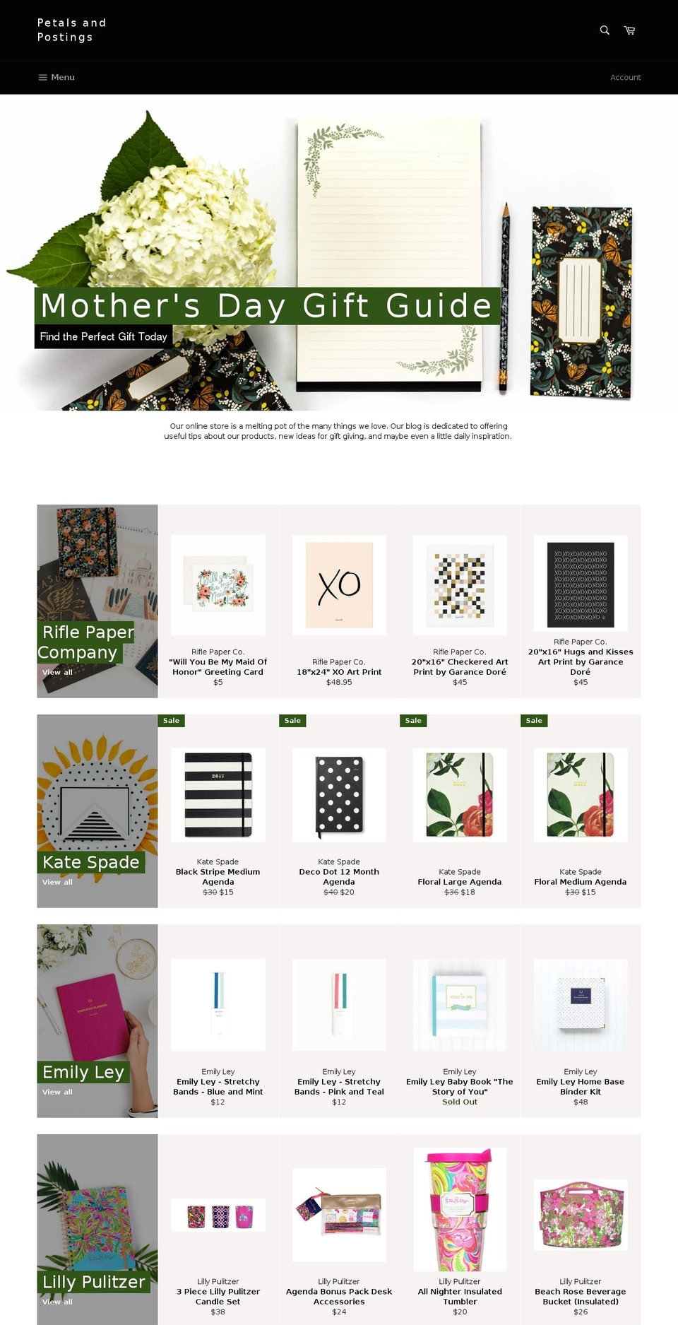 petalsandpostings.com shopify website screenshot