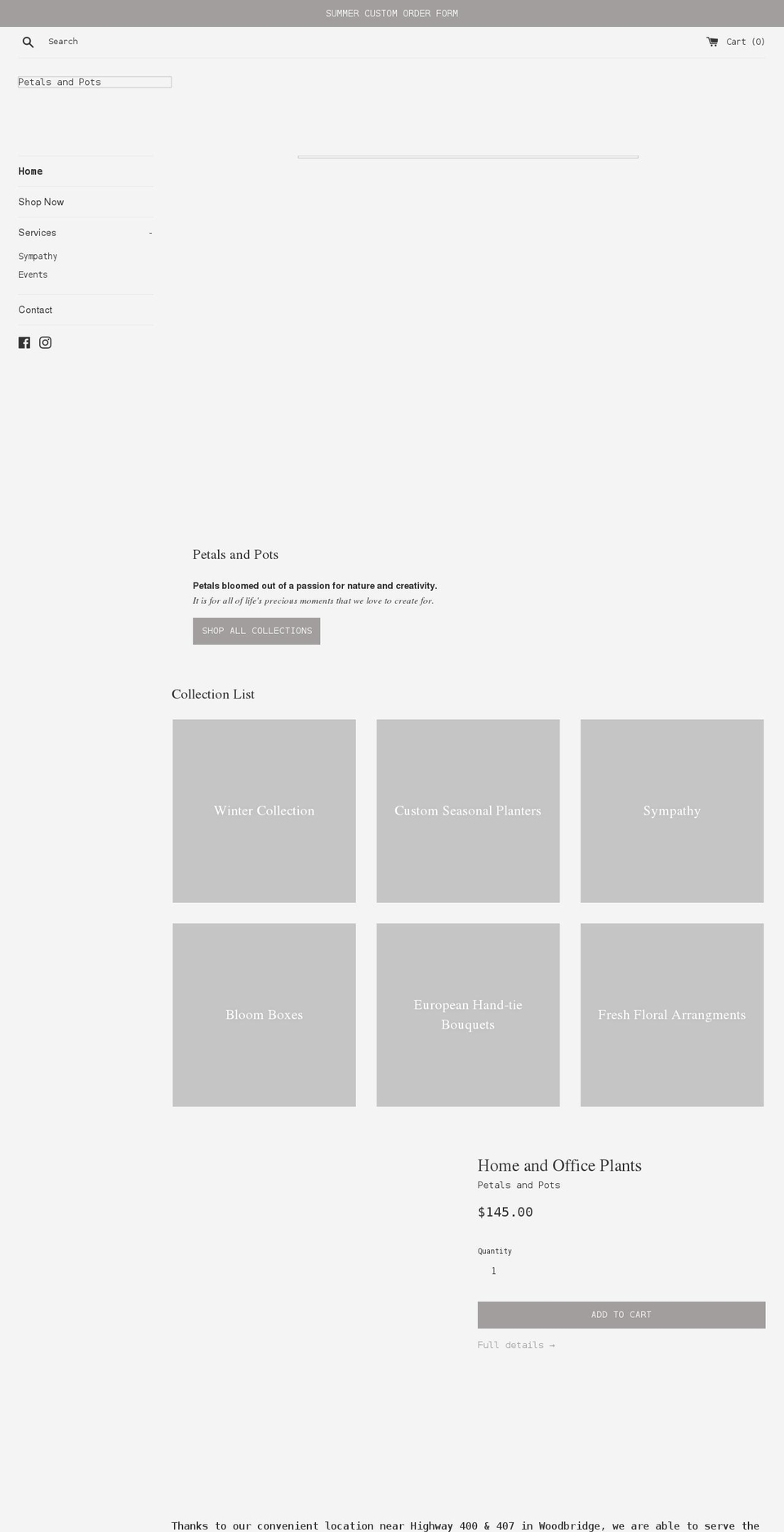petalsandpots.ca shopify website screenshot