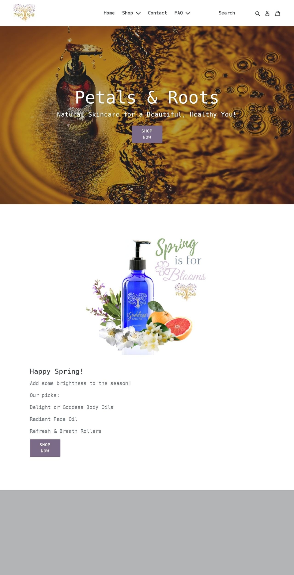 petalsroots.com shopify website screenshot