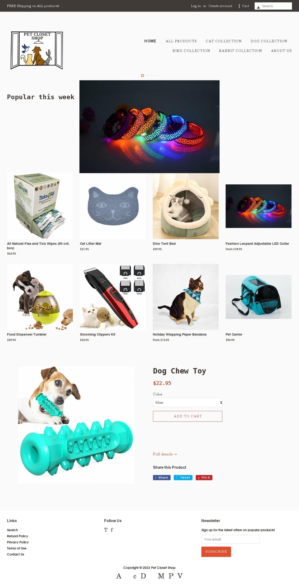 petclosetshop.com — Shopify storefront screenshot