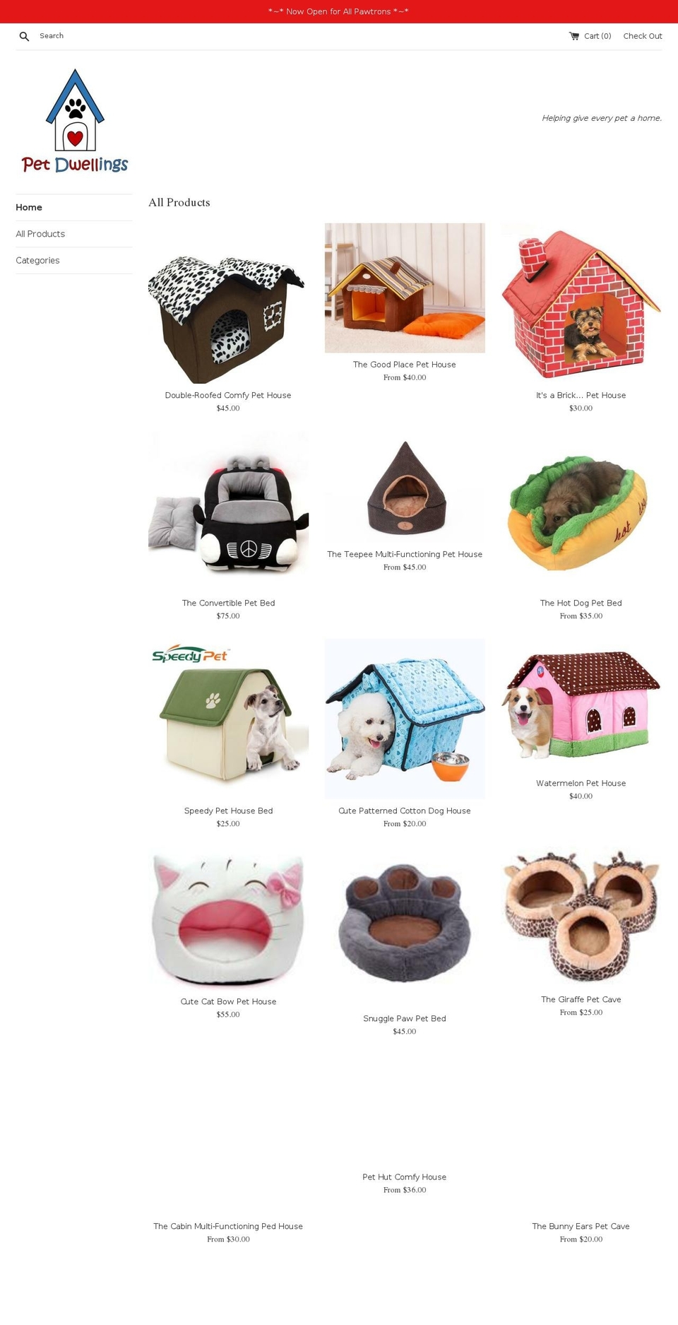 petdwellings.com — Shopify storefront screenshot