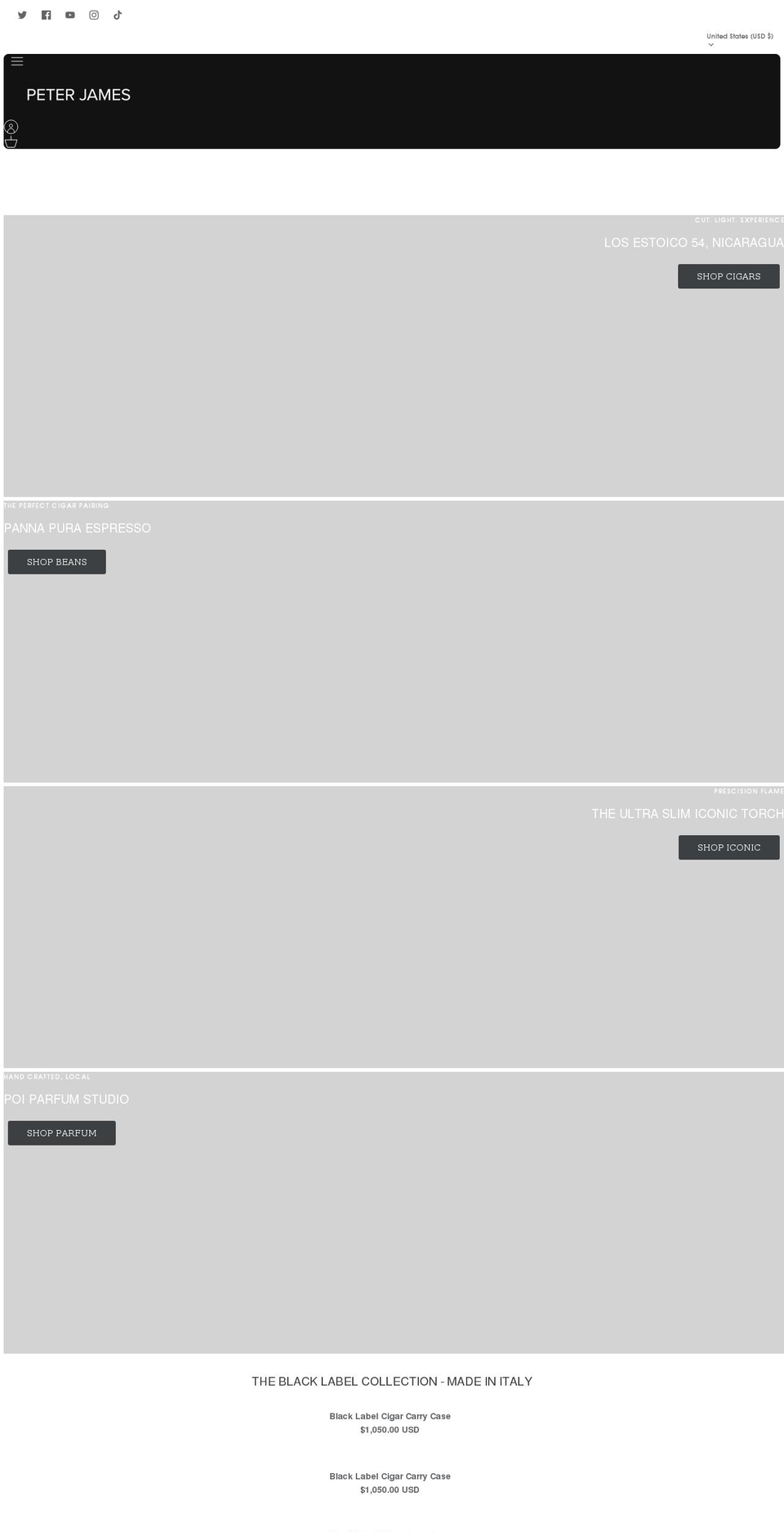 peter-james-leather-company.myshopify.com — Shopify storefront screenshot