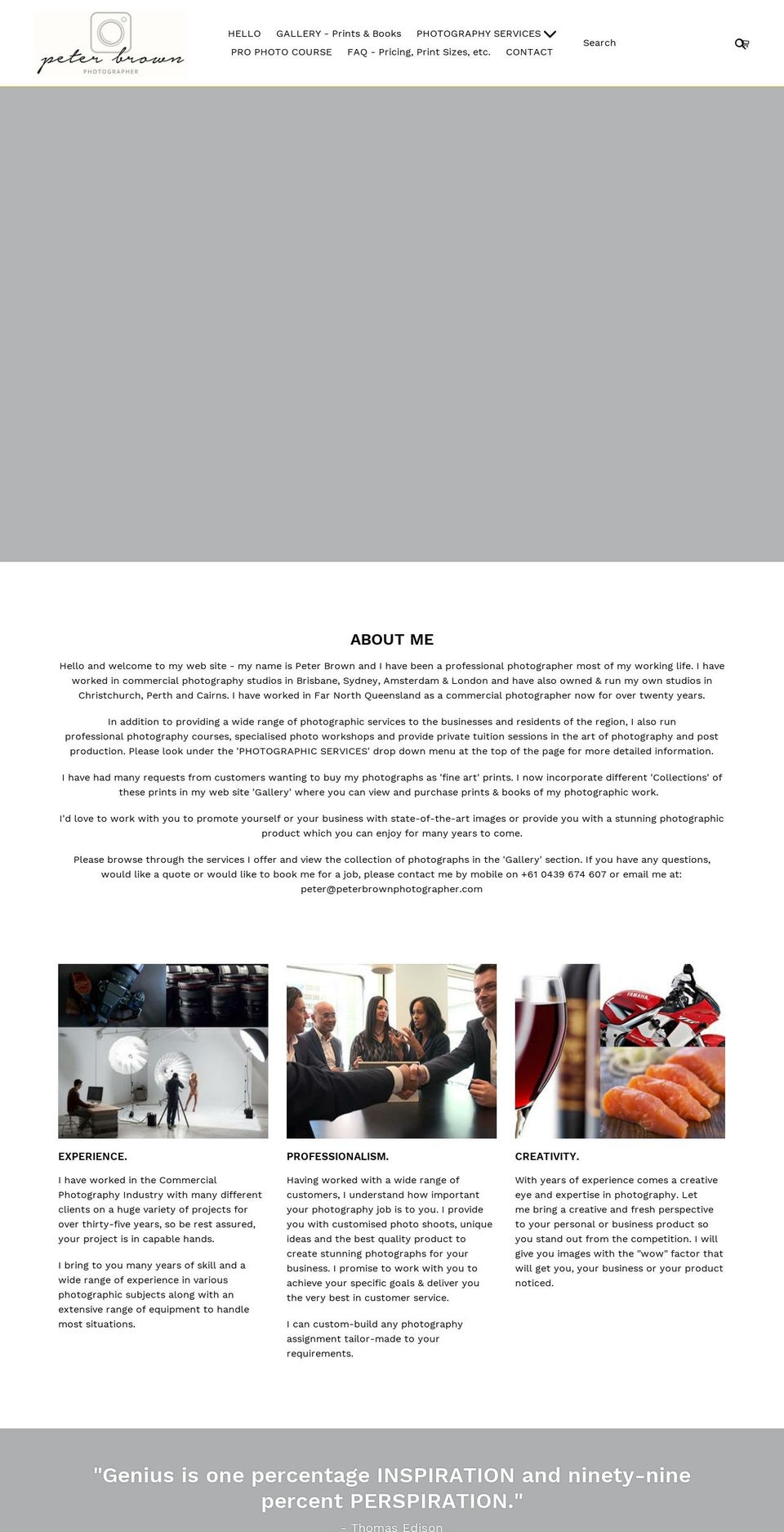 peterbrownphotographer.com — Shopify storefront screenshot