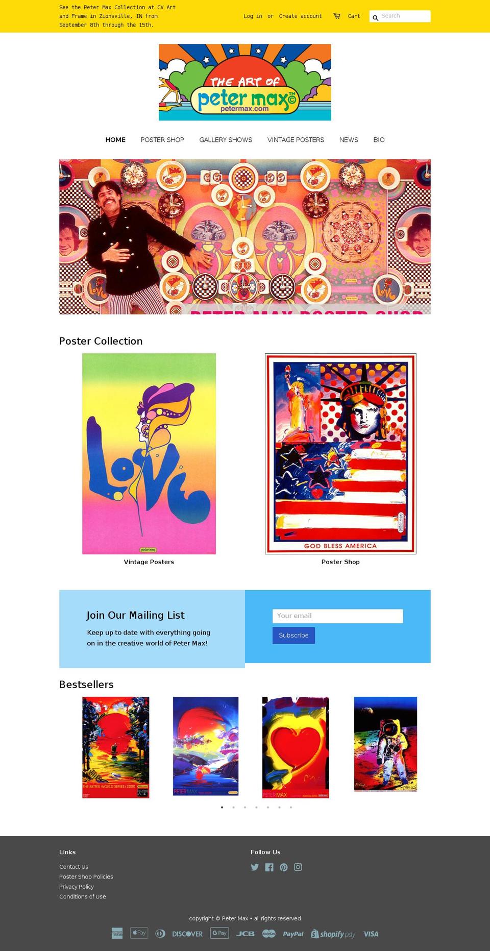 petermaxartstudio.net shopify website screenshot