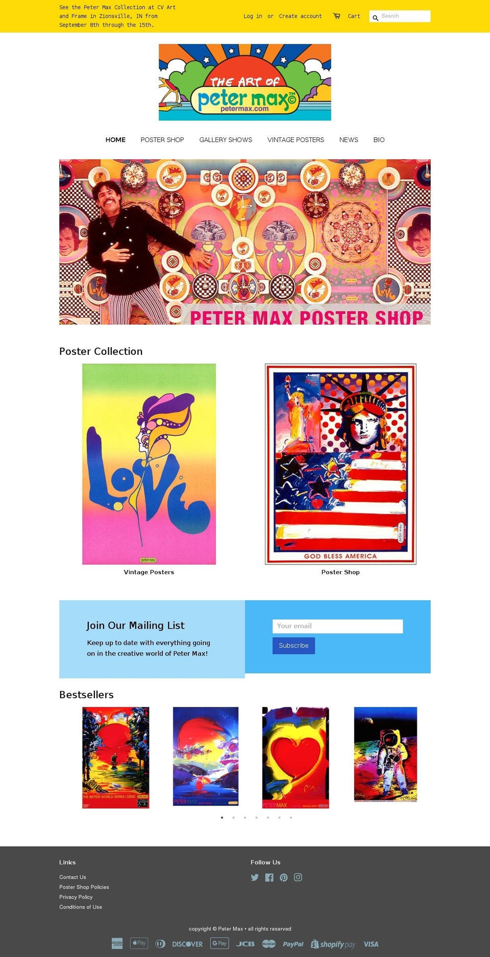 petermaxevents.com — Shopify storefront screenshot