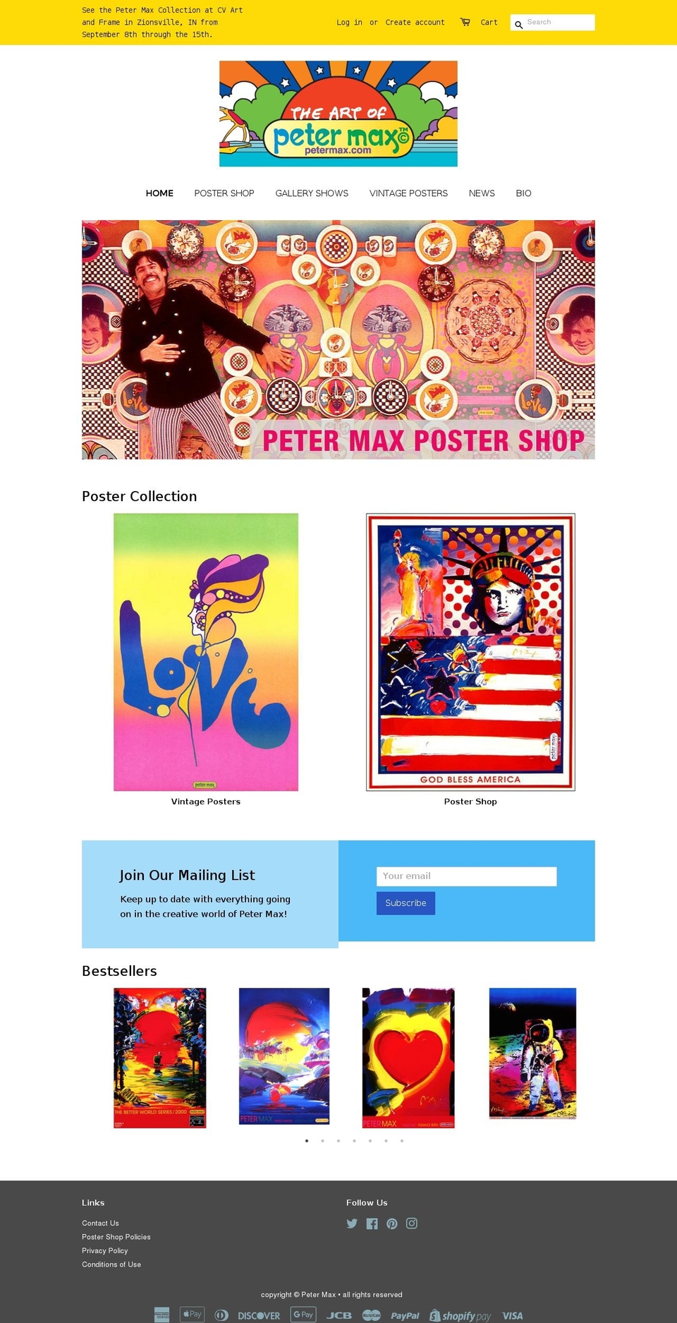 petermaxevents.net shopify website screenshot