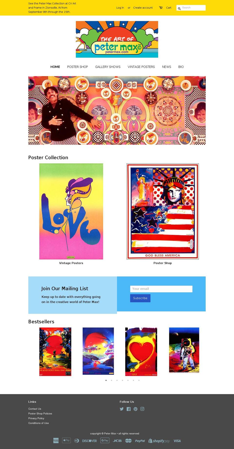petermaxgalleryevents.net shopify website screenshot
