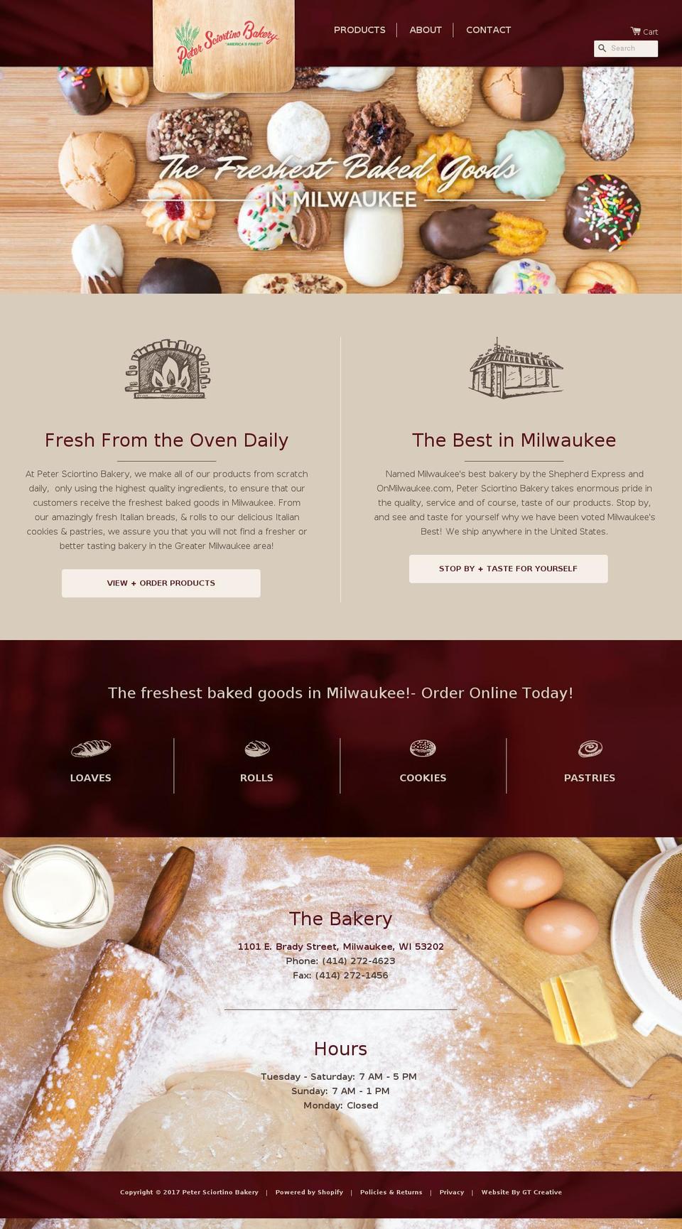 petersciortinosbakery.com shopify website screenshot