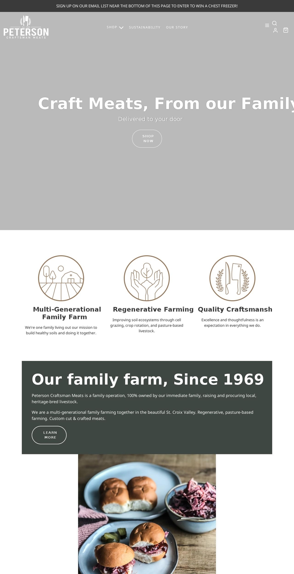petersoncraftsmanmeats.com shopify website screenshot