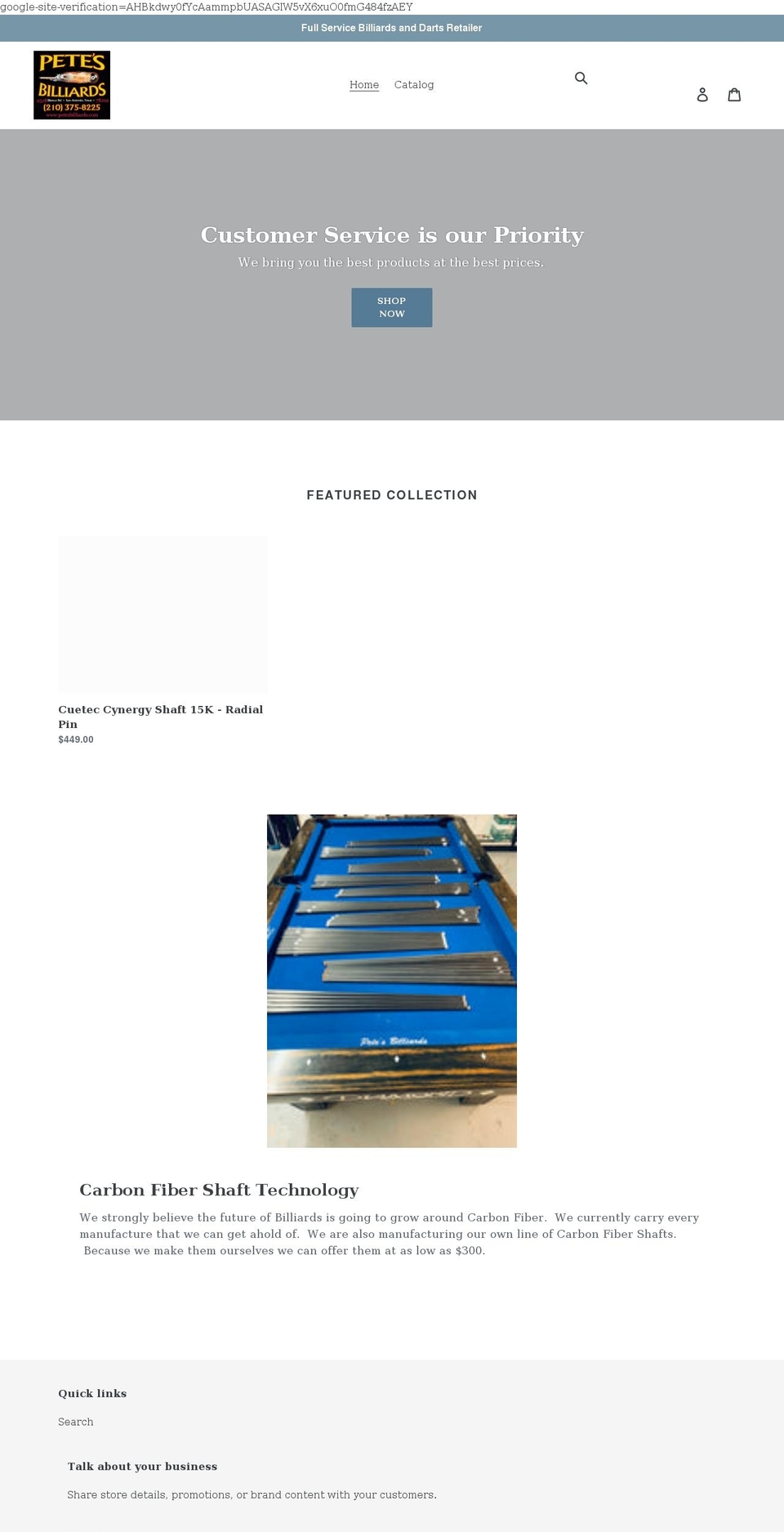 petes-billiards.com shopify website screenshot