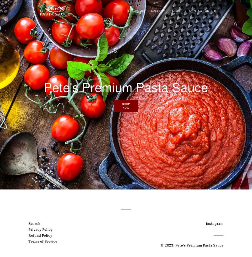 petespremiumpastasauce.com shopify website screenshot