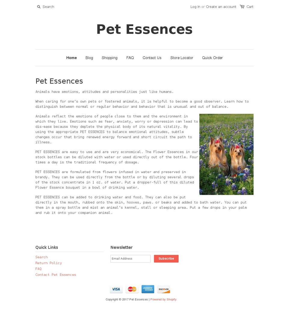 petessences.com shopify website screenshot