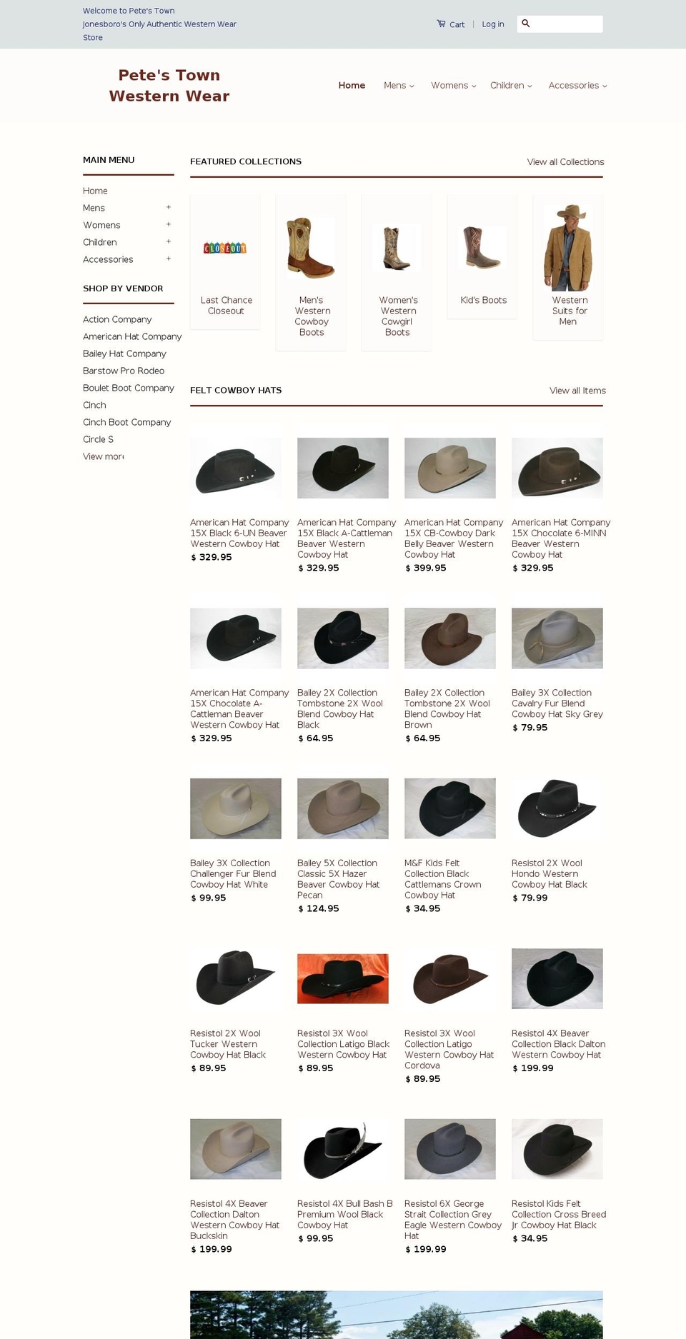 peteswesternwear.biz shopify website screenshot