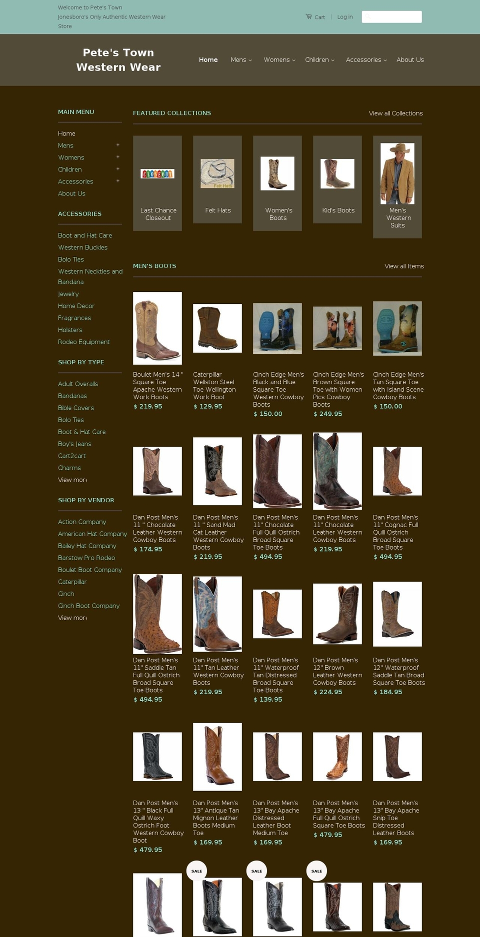peteswesternwear.com shopify website screenshot