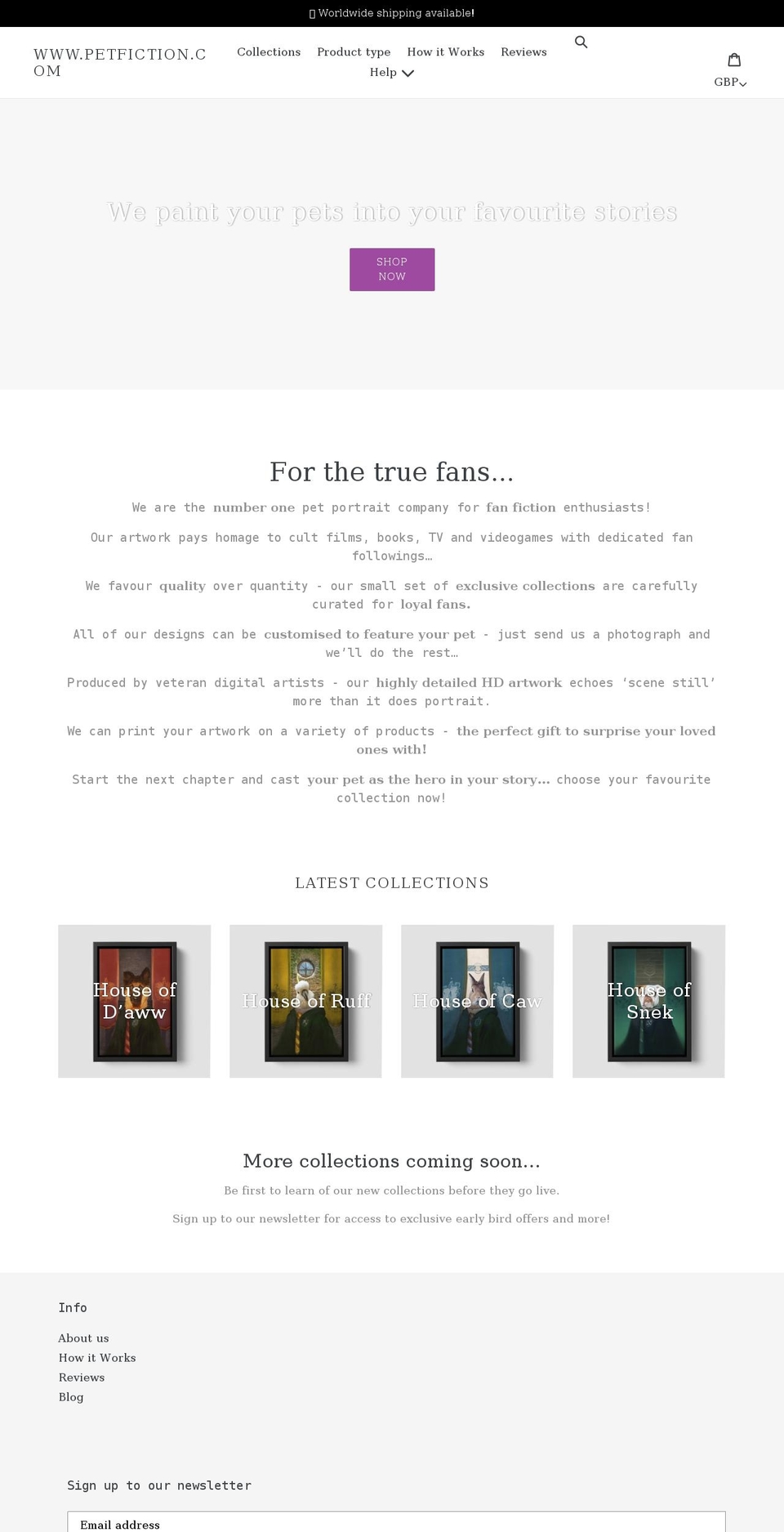 petfiction.com shopify website screenshot