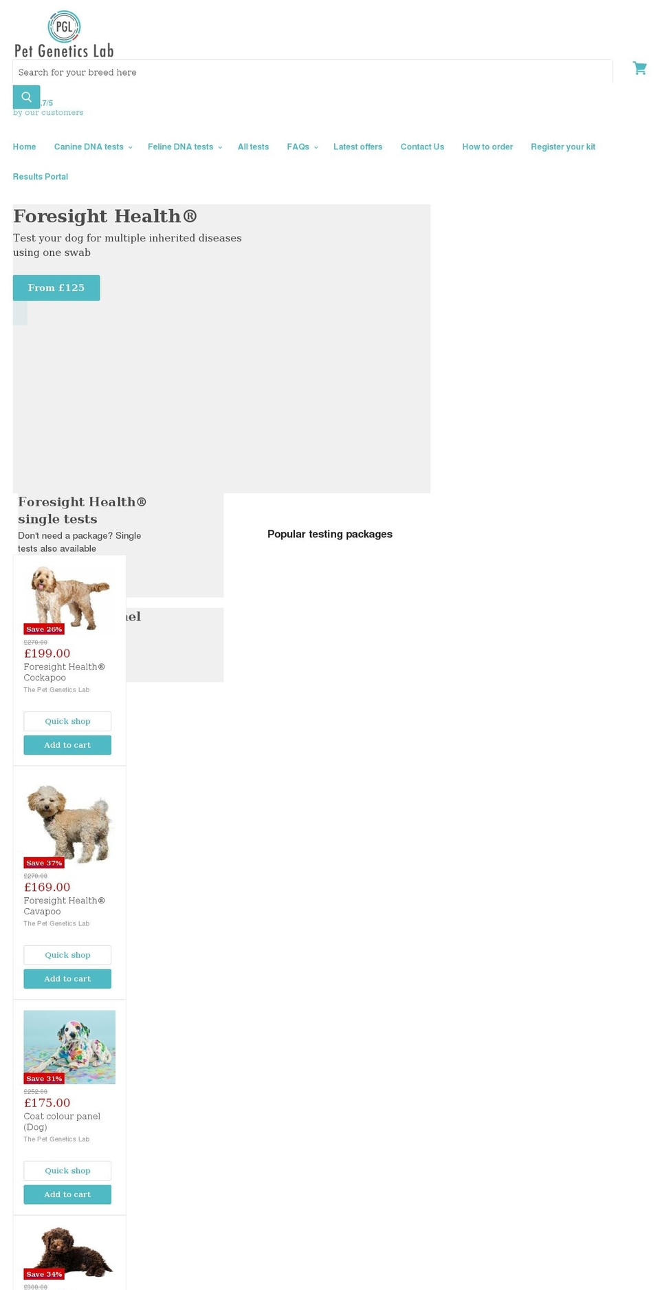petgeneticslab.co.uk shopify website screenshot