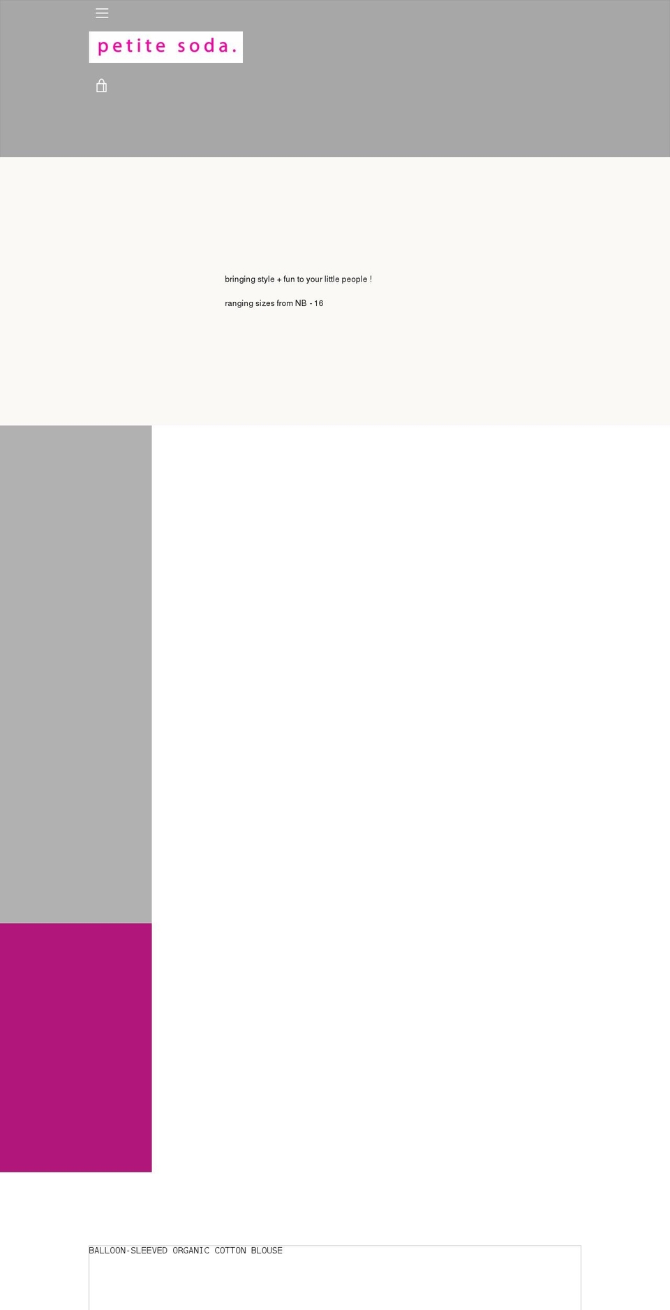 petitesodakids.com shopify website screenshot