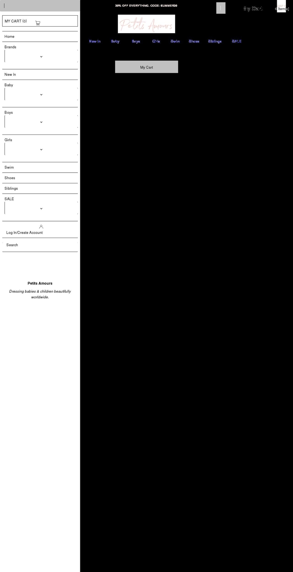 petitsamoursclothing.com — Shopify storefront screenshot