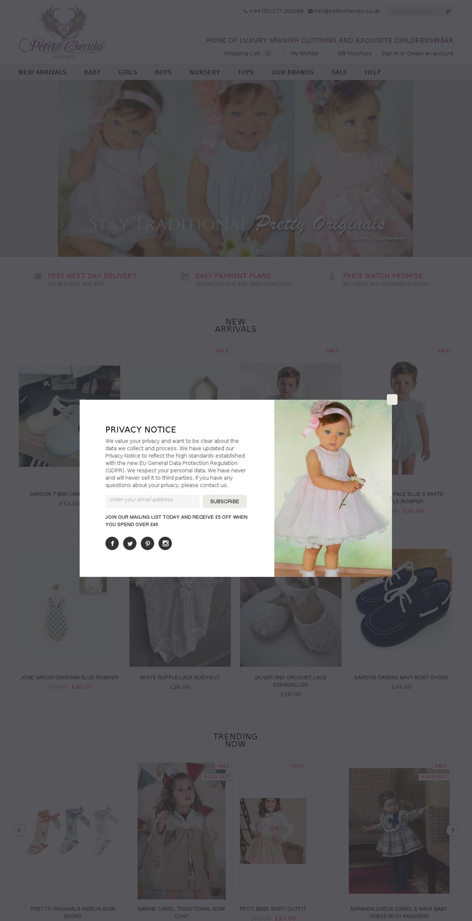 petitscherubs.co.uk shopify website screenshot