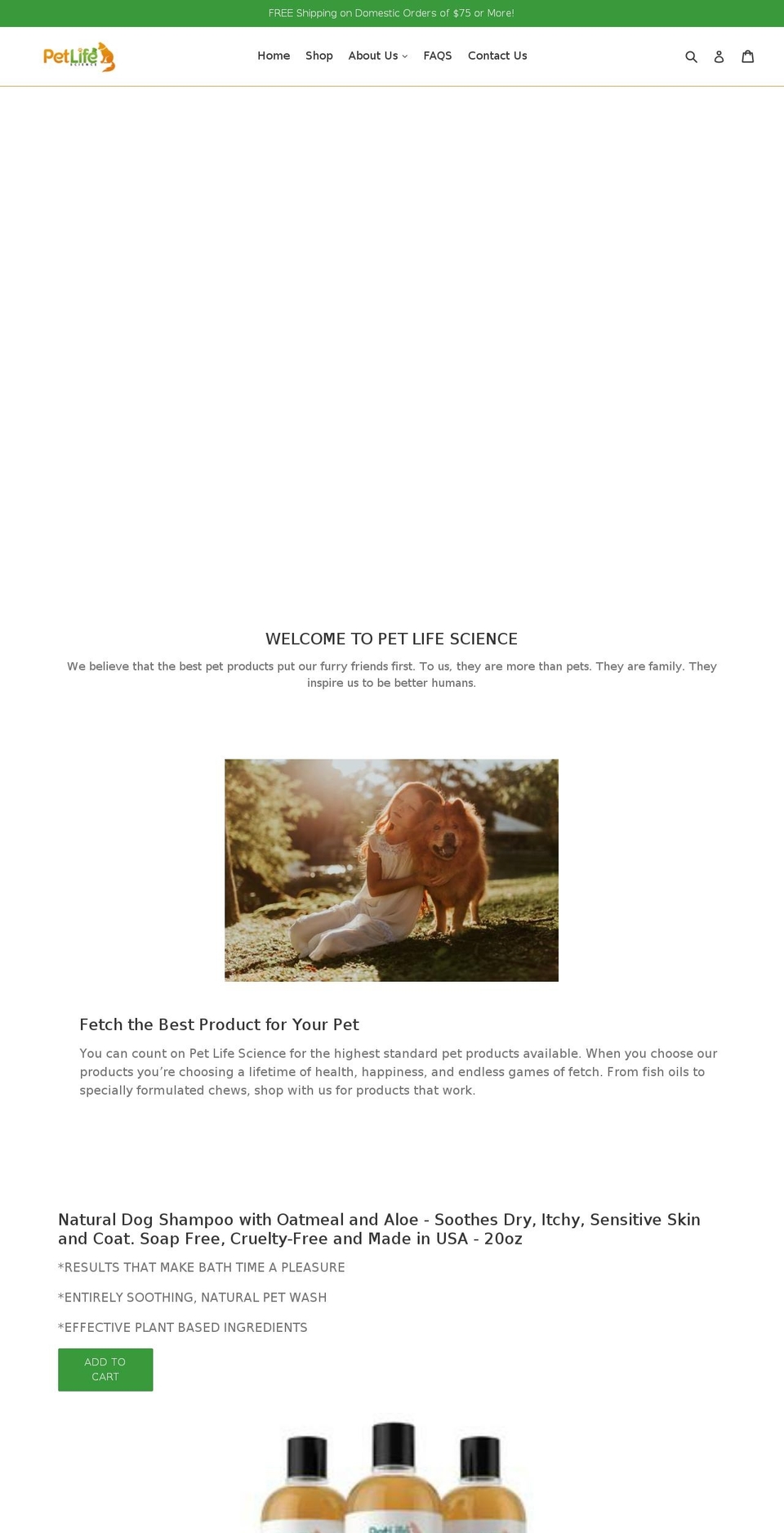 petlifenutritionals.com shopify website screenshot