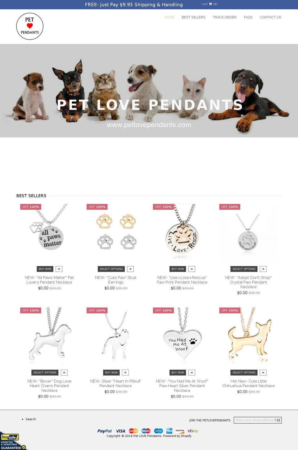petlovependants.com — Shopify storefront screenshot