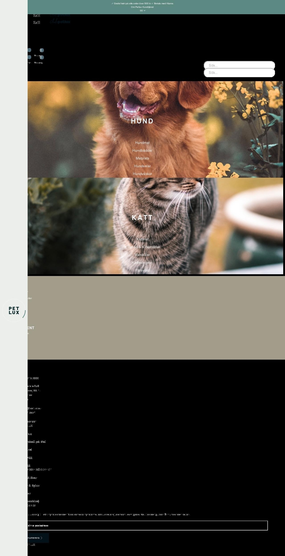 petlux.se shopify website screenshot