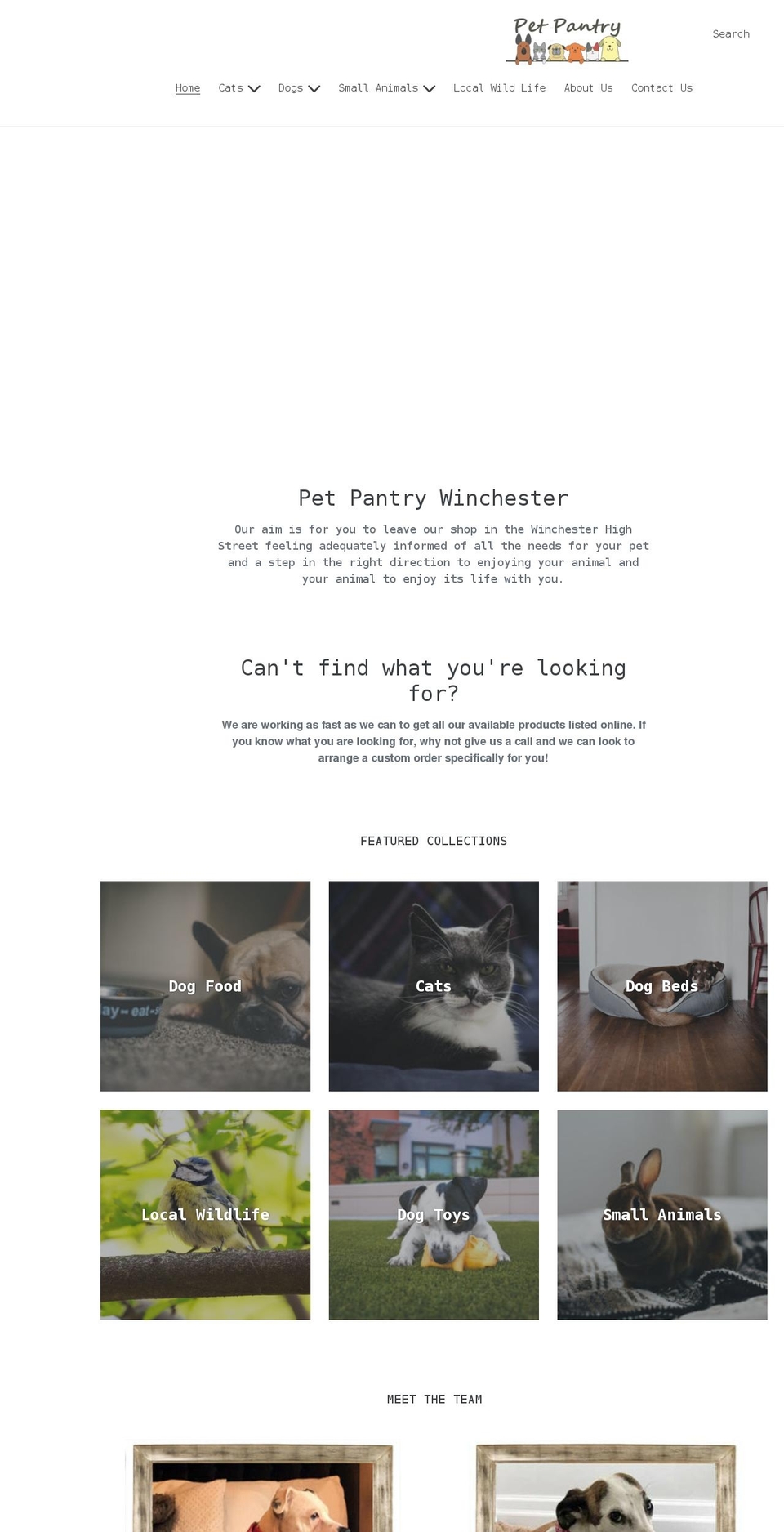 petpantrywinchester.co.uk shopify website screenshot