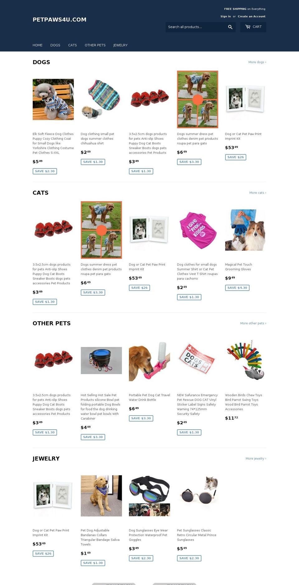 petpaws4u.com — Shopify storefront screenshot