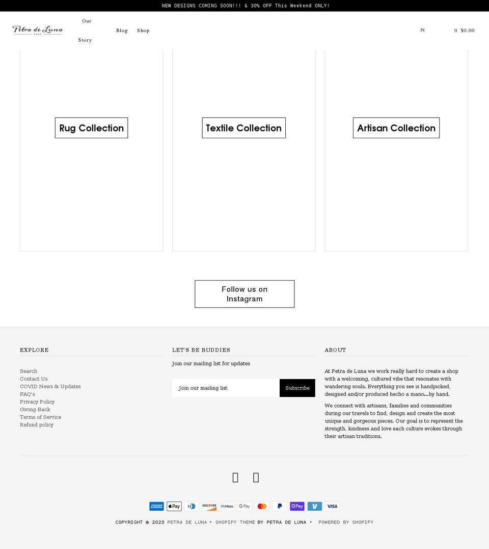 petradeluna.com shopify website screenshot