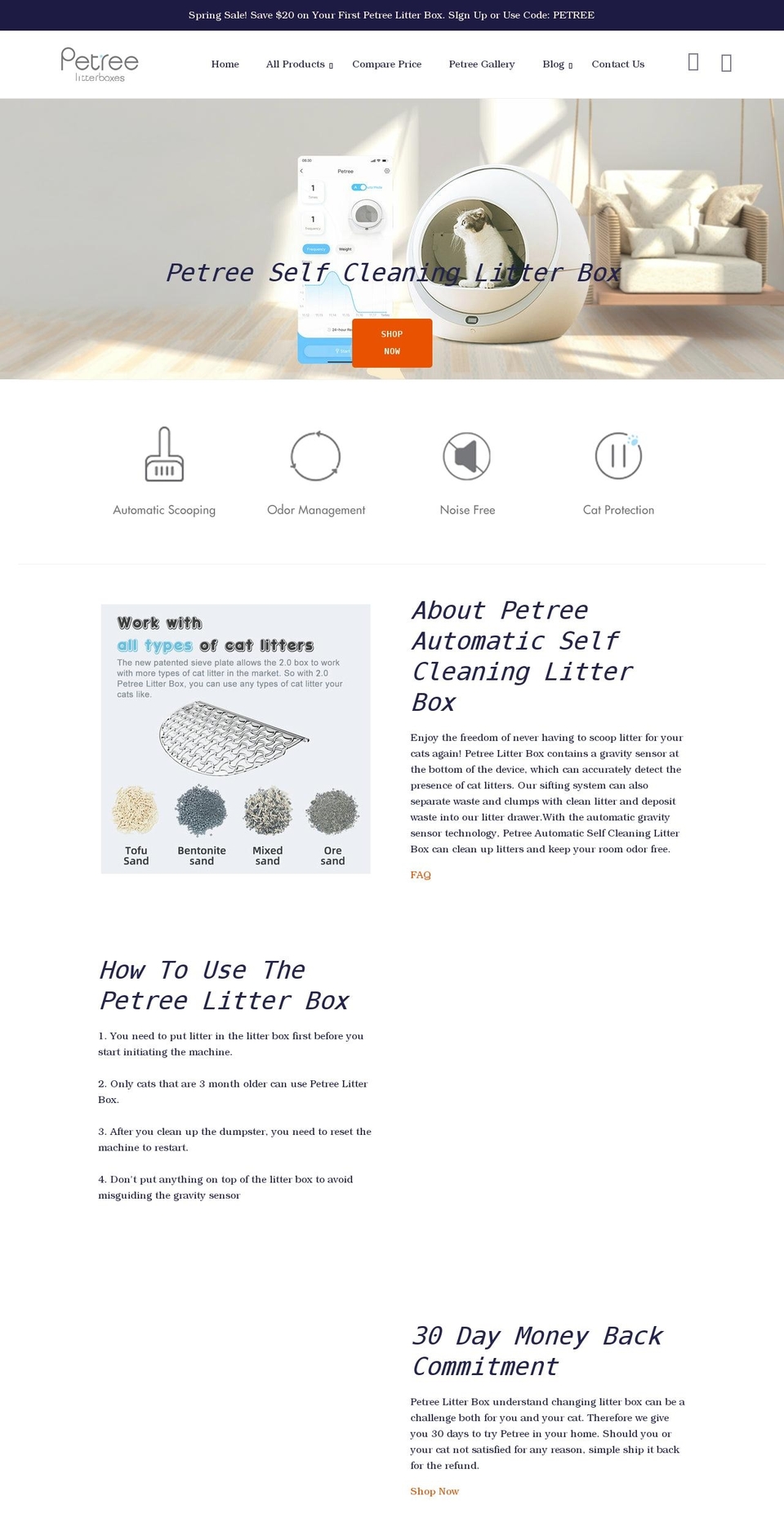petreelitterboxes.com shopify website screenshot