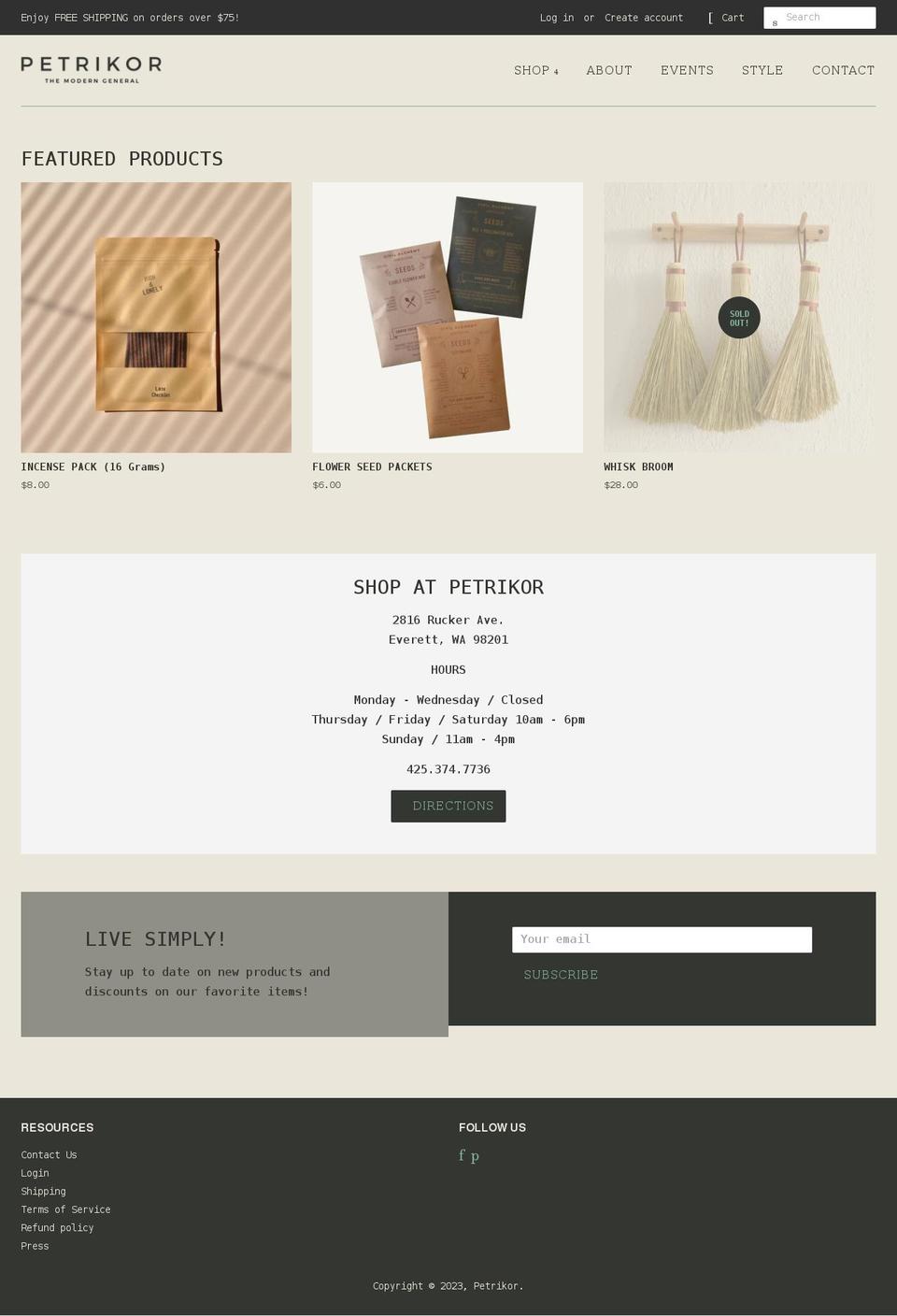 petrikorliving.com shopify website screenshot