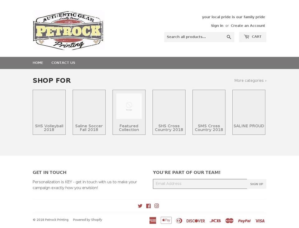 petrockprinting.com shopify website screenshot
