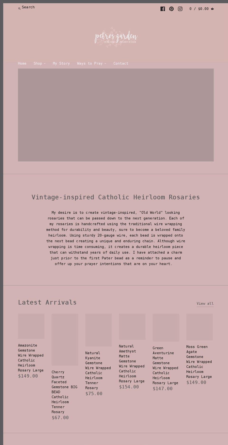 petrosgardenrosaries.com shopify website screenshot