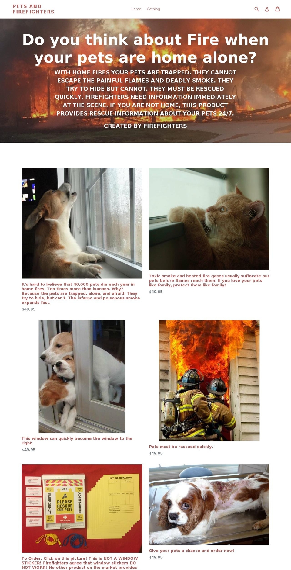 petsandfirefighters.com — Shopify storefront screenshot