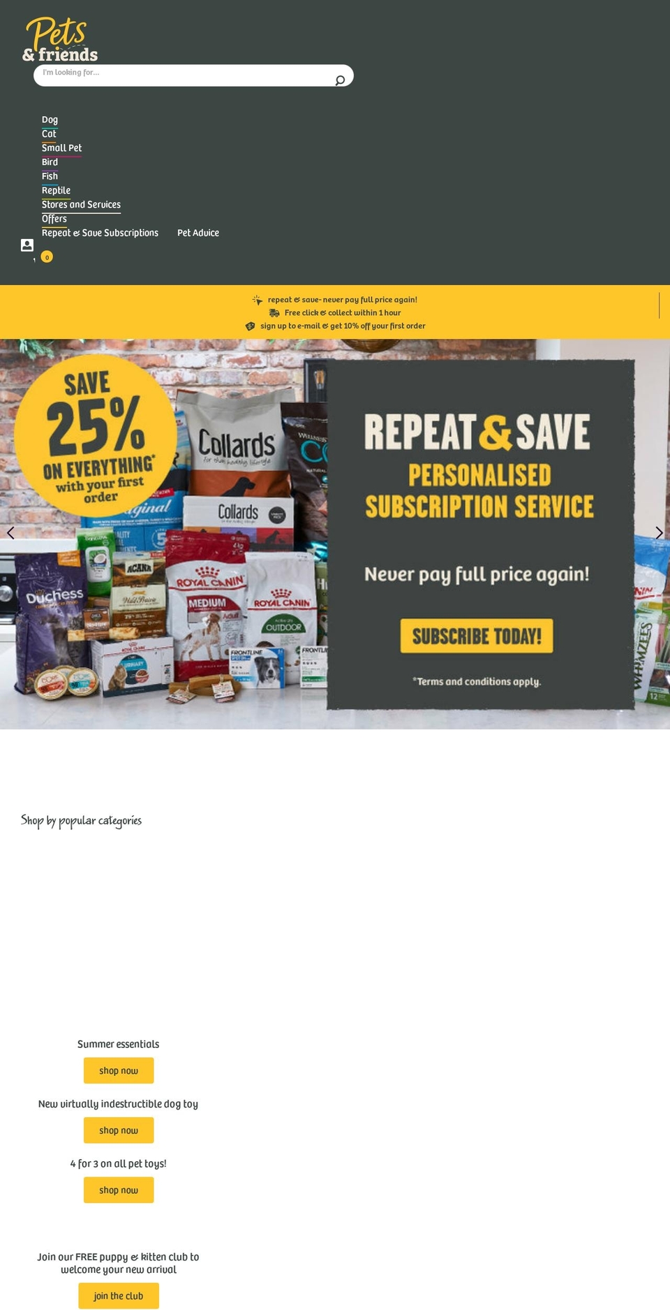 petsandfriends.co.uk shopify website screenshot