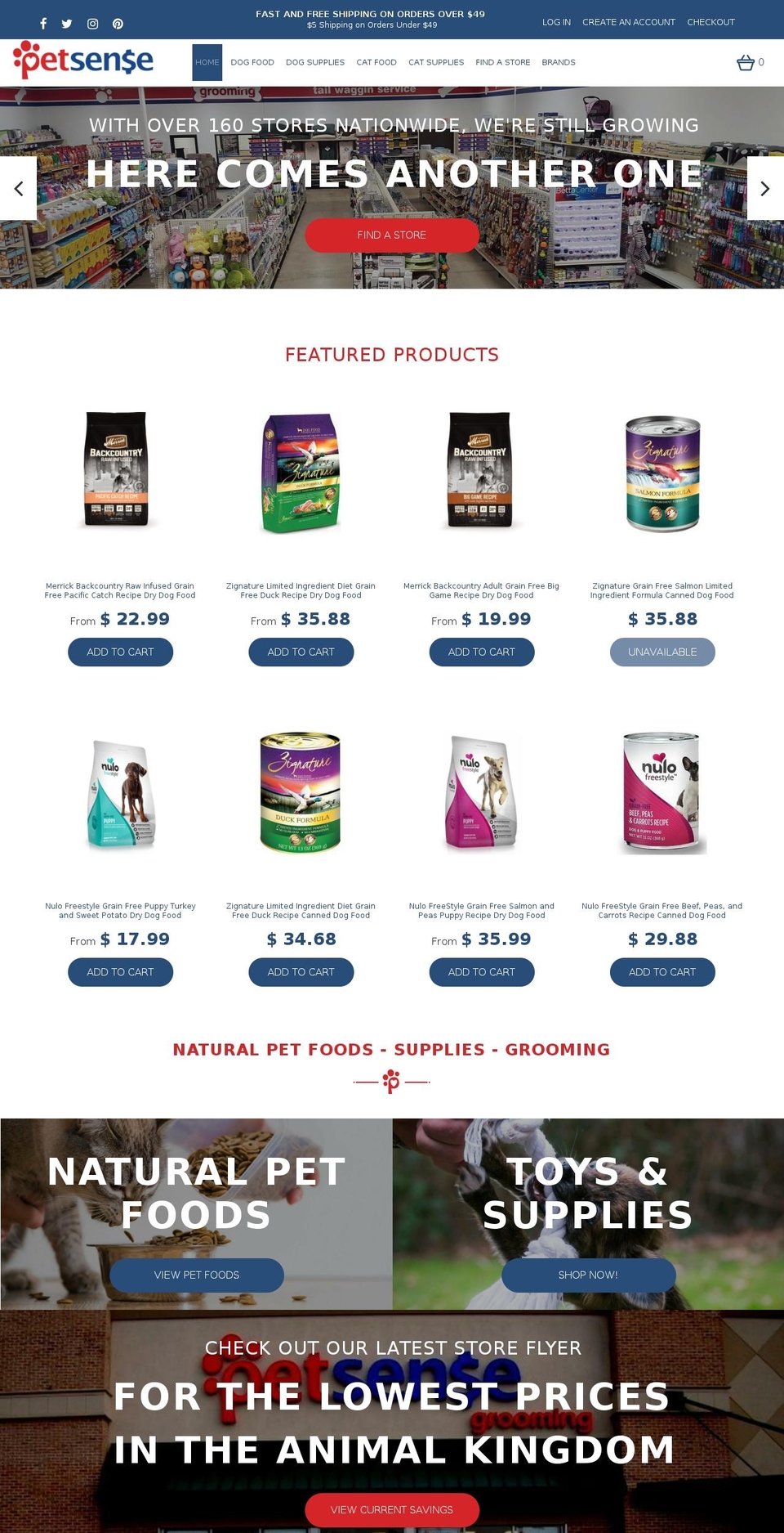 theme256 Shopify theme site example petsense-stores.com