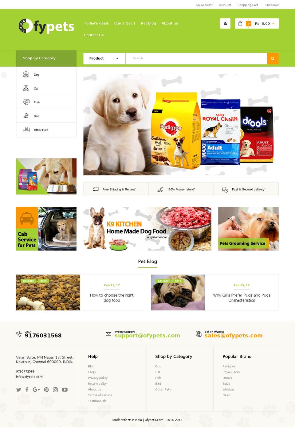 petshoponline.in shopify website screenshot