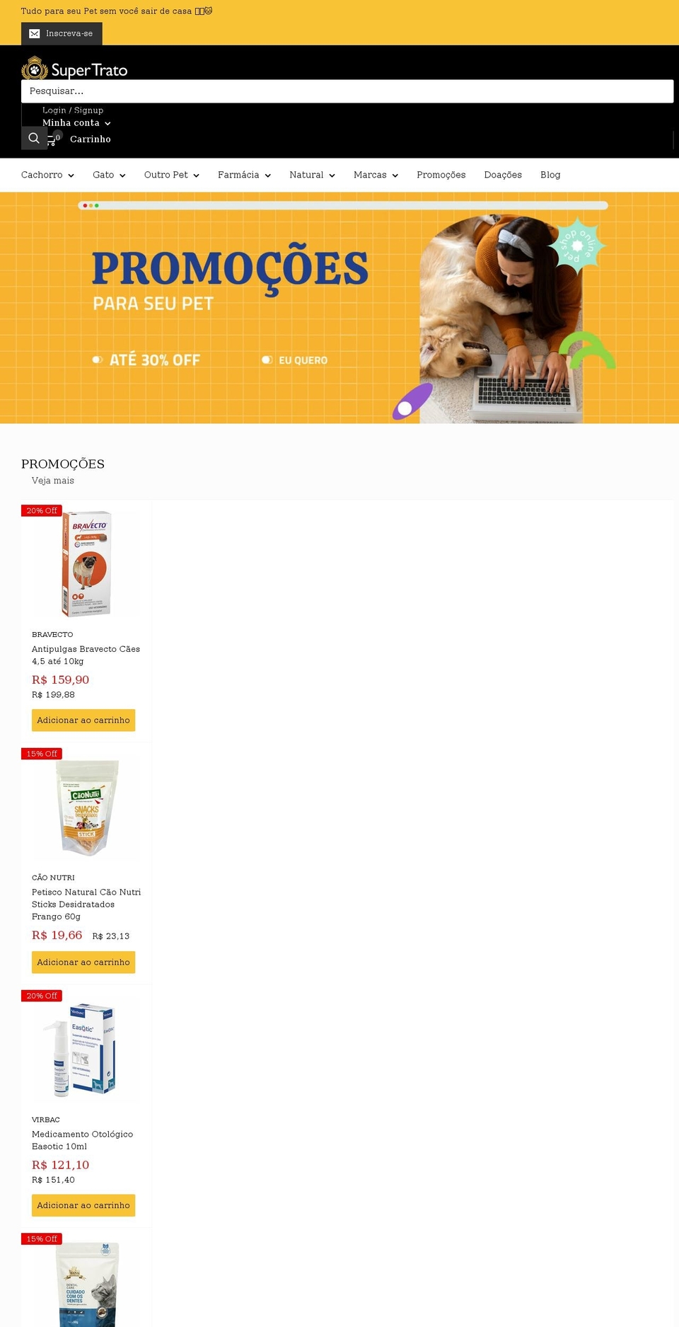 petshopsupertrato.com.br shopify website screenshot