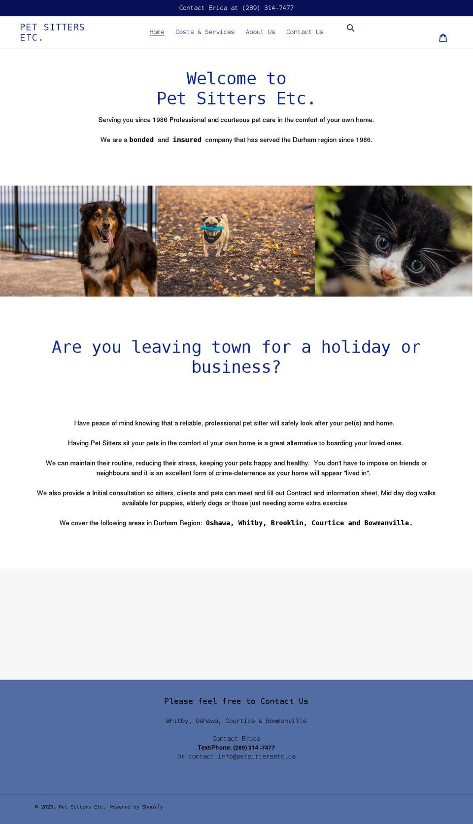 petsittersetc.ca shopify website screenshot