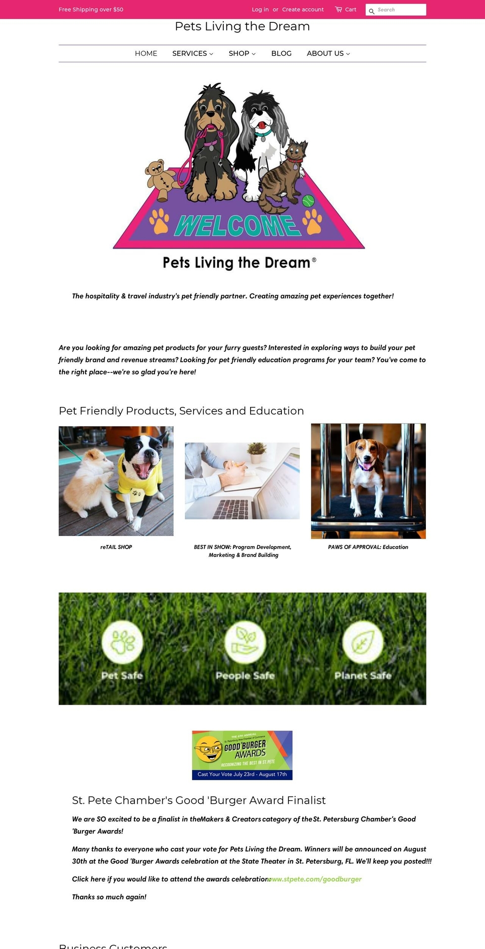 petslivingthedream.com — Shopify storefront screenshot