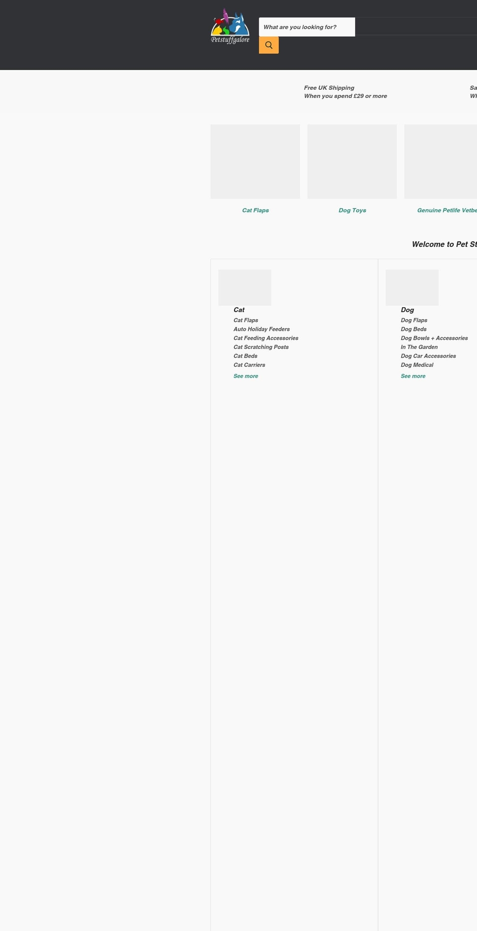 petstuffgalore.co.uk shopify website screenshot