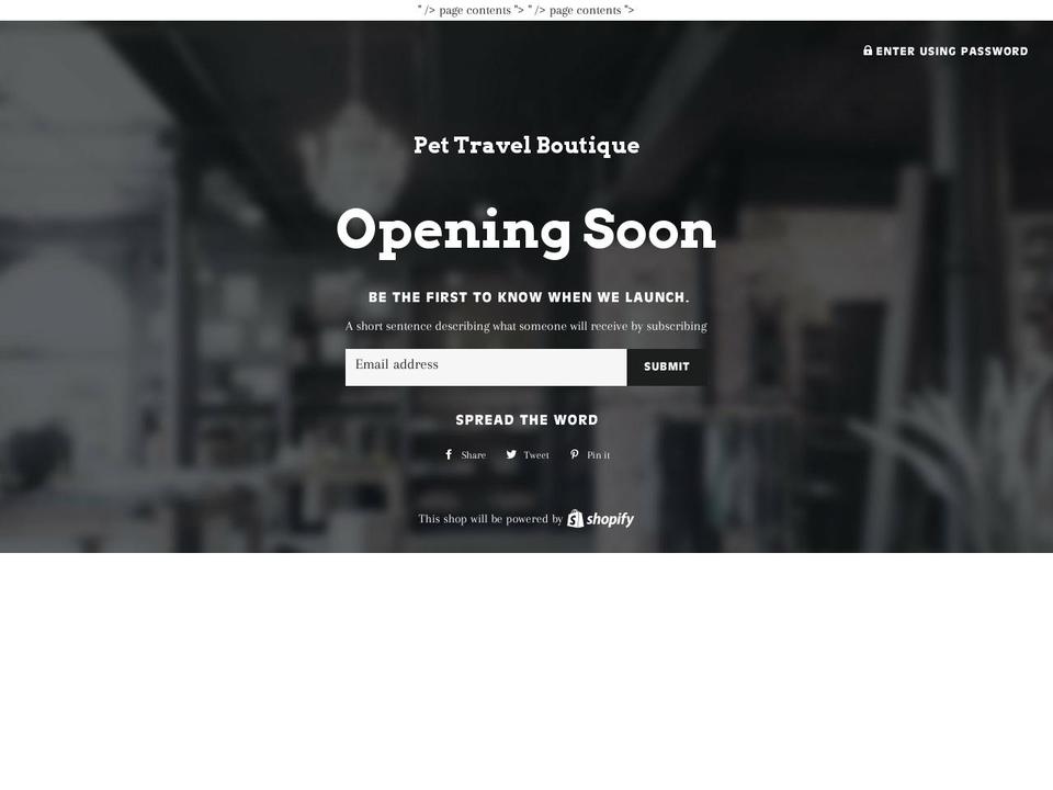 pettravelboutique.com — Shopify storefront screenshot